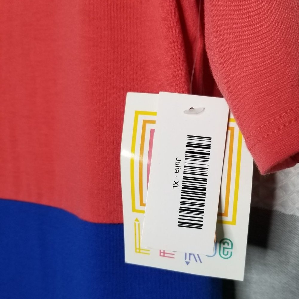 LuLaRoe NWT Size XL Dress Julia Beachy Stripe Color Block T-Shirt Jersey Knit - Picture 5 of 5